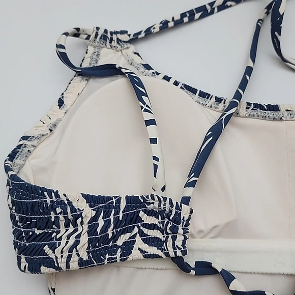 Anne Cole Studio One Piece Open Back Swimsuit Palm Print Blue Antique White Sz 8 - Picture 8 of 16